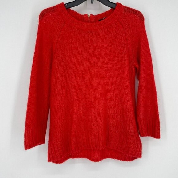 H&M Sweater Women's Sz M Red Knit Crew Neck Mohair Blend Raglan Sleeve Back Zip - Picture 1 of 8